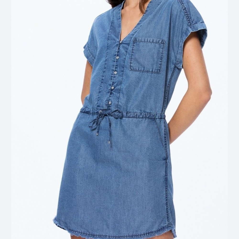 Tommy Bahama Blue Denim Drawstring Shirt Dress